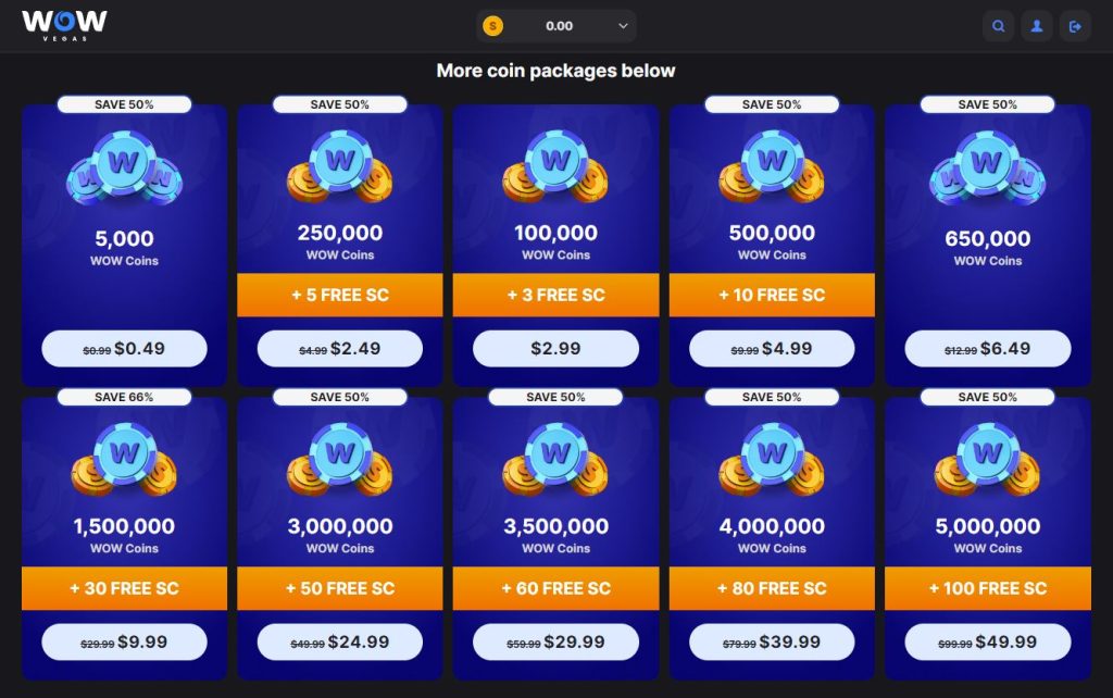 WOW Vegas Coin Packages