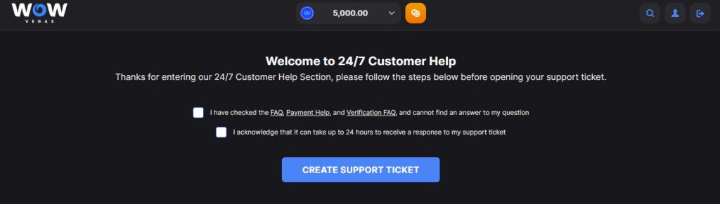 WOW Vegas Customer Support
