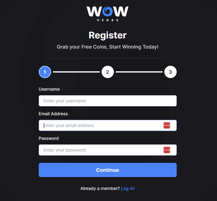 How to Sign up at WOW Vegas