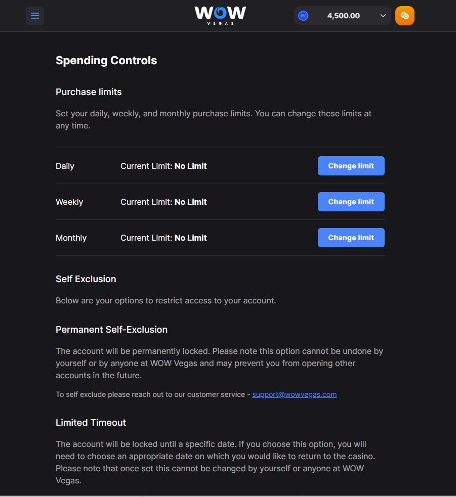 WOW Vegas Responsible Gambling