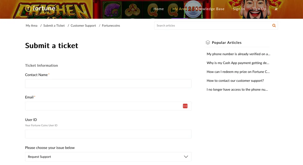 Fortune Coins customer support